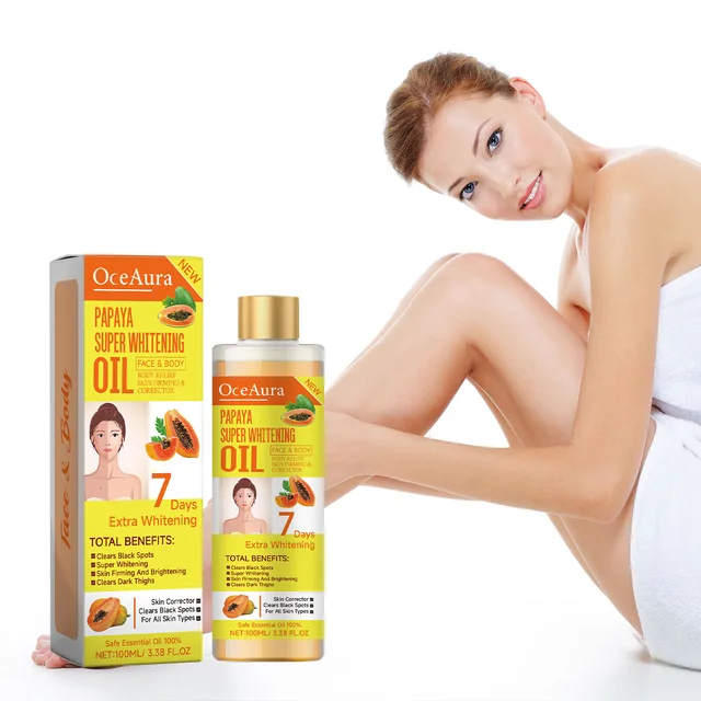 OCEAURA Papaye huile Super blanchissante visage et corps hydratant nourrissant blanchissant huile corporelle Massage corporel huile de Papaye peau 3.38 oz 1