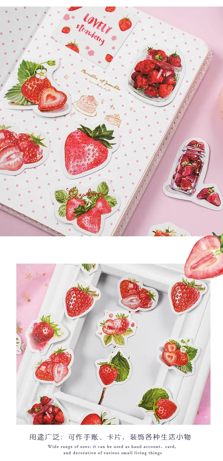45 Pcs Strawberry Themed Scrapbooking Stickers Set for DIY Journaling Aesthetic Stationery Decor Sweet Gift Set