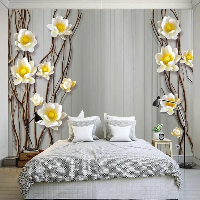 

Custom 3D Wallpaper Indoor Flower Design Murals Branch Lotus Wall Paper Modern Art For Living Room TV Backdrop Home Improvement