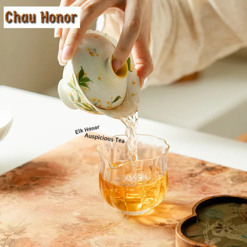 100ml Hand-painted Osmanthus Flowers Gaiwan Retro Tea Tureen Tea Bowl with Lid Kit Tea Maker Cover Bowl Kung Fu Tea Set supplies