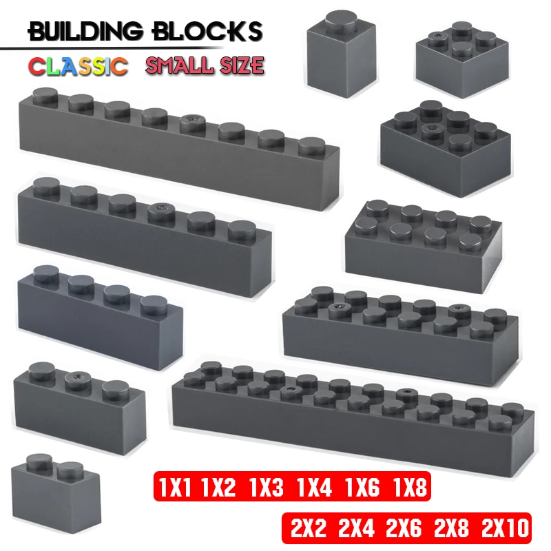 Building block 1X1 1X6 2X6 2X8 hole dark grey brick basic accessories education creativity compatible brand building block toy 2