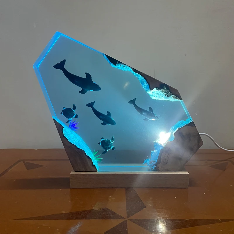 

Seabed World Organism Resin Table Light Creactive Art Decoration Lamp Killer Whale Sea Turtle Theme Night Light USB Charge