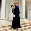 Elegant Temperament Velvet Pleated Long Dress Women Solid Color Long Sleeve High Waist Belt Party Maxi Dresses Evening Vestidos 5