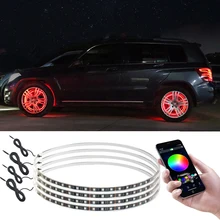 

4PCS 120cm LED Car Hub Lamp RGB APP Sound Control Waterproof Flexible Neon Strip 12V Auto Wheel Ring Decorative Atmosphere Light