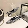 2024 Summer Pointed Toe Sandals Fashion Bling Slip on Singbacks Shoes Ladies Elegant Outdoor Thick with Sandalias Women's  Shoes 1
