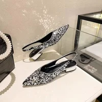 2024 Summer Pointed Toe Sandals Fashion Bling Slip on Singbacks Shoes Ladies Elegant Outdoor Thick with Sandalias Women's  Shoes 1