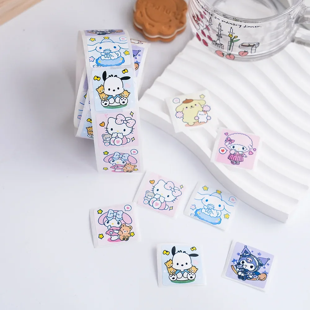 500Pcs Square Cartoon Kuromi Cinnamoroll Mymelody Hellokitty Flat Luggage Handbook Diy Decorative Stickers Children's Toys