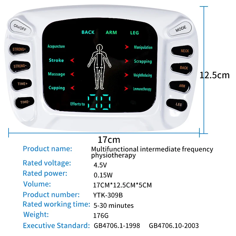 Tens Electrode 8 Modes Machine EMS Muscle Stimulator Pulse Acupuncture Relax Digital Therapy Body Pain Relief Home Use SPA Tool