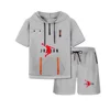 2025 Summer Thin Men's Sports Suit 2-piece Set fashion Casual Hooded Quick Dry Running Exercise Clothes Short Sleeve Shorts suit 2