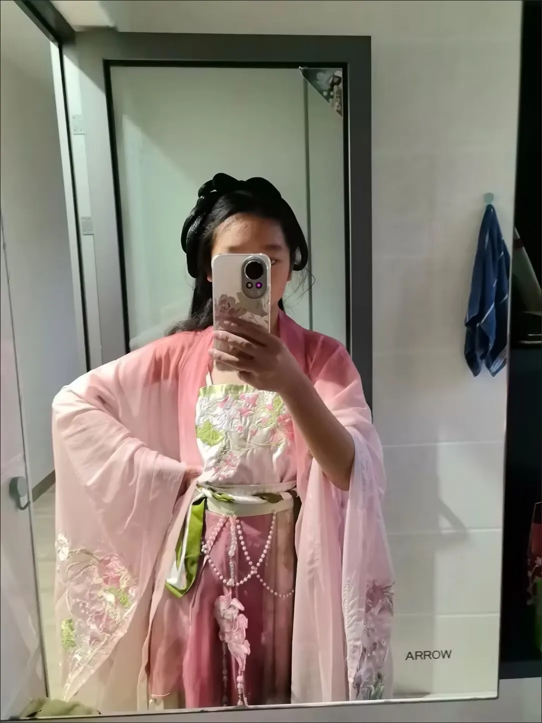 【 落云花 】Tang Made Ancient Chinese Style Double Layers Big Sleeve Shirt Straight Train Waist-Length Dress Hanfu Suit photo review