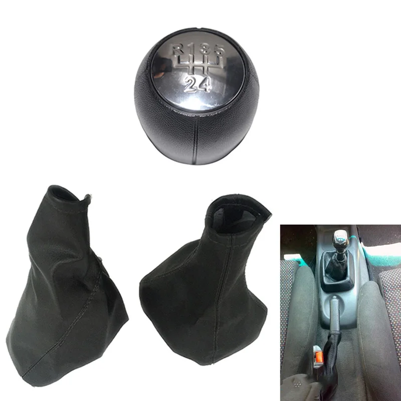 Chrome & Leather Car Shift Gear Knob Lever Gaitor Boot Cover Handbrake