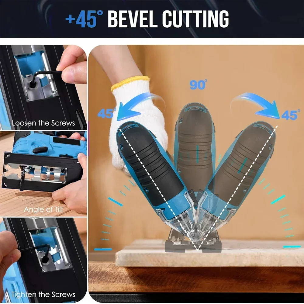 65mm Electric Jigsaw Cordless Multi-Function Woodworking Cutting Jigsaw Portable Reciprocating Saw for Makita 18V Battery electric saw reciprocating saw cordless jigsaw