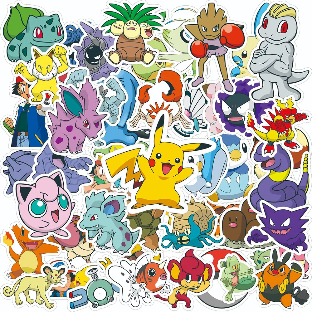 

10/30/50pcs Anime Pokemon Stickers Kids Decals Toy Phone Case Water Bottle Notebook Cute Pikachu Charmander Cartoon Decals Decor