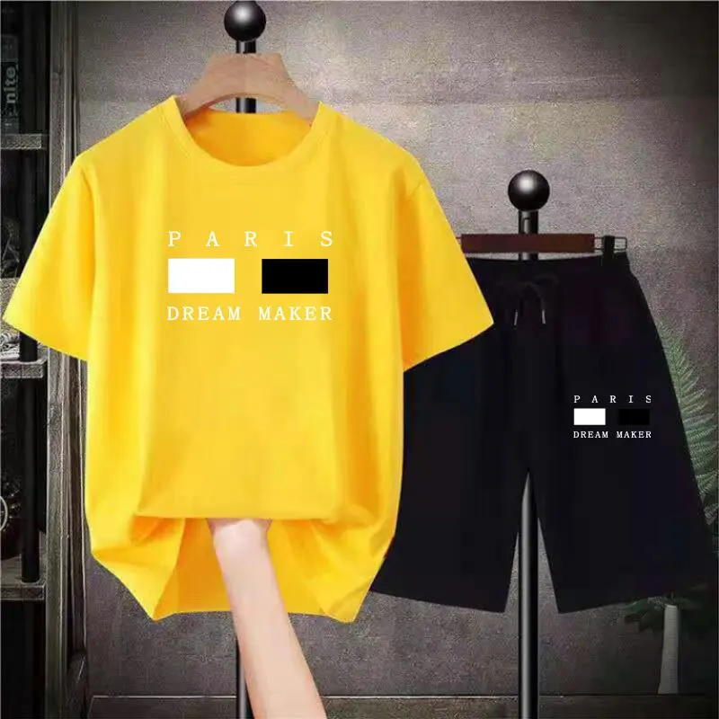 Men's Korean Fashion Two Piece Set Summer Short Sleeved T-shirt And Shorts Loose Sets Men Designer Clothes Tracksuits 5