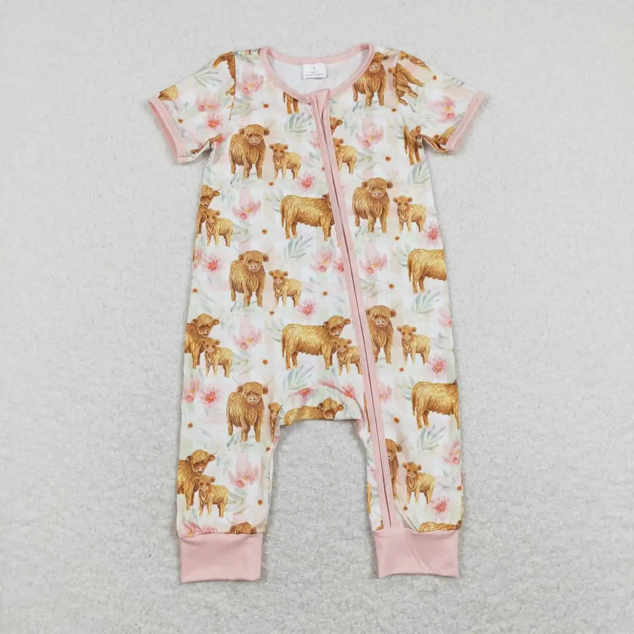 

Оптовая продажа, Лидер продаж, комбинезон для маленьких мальчиков и девочек, яркий комбинезон в клетку с короткими рукавами и молнией и головой альпийской коровы