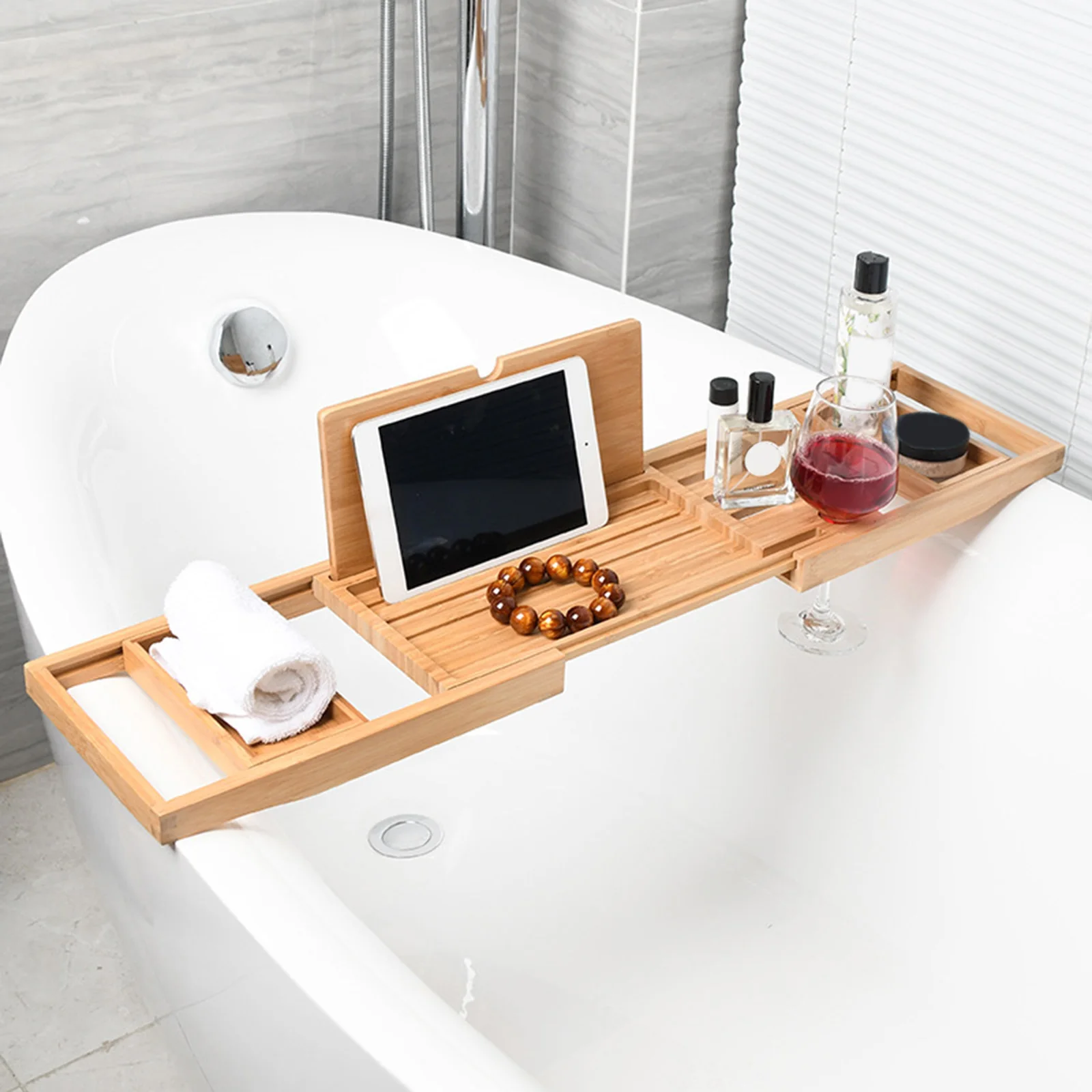 1 Piece Expandable Wooden Bathtub Caddy Tray Soap Dish Wine Tablet Holder Adjustable Bath Tub Table Organizer Bathroom wooden tray bathtub storage rack