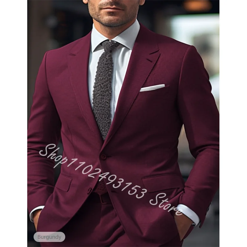 Men Suits 2 Pieces Classic Navy Blue Wedding Suits for Men Tuxedos Blazer Handsome Jacket Pants Slim Fit Outfit Costume Homme