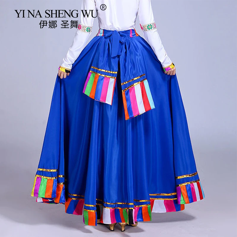 Chinese Traditional Costume Stage Dance Wear Folk Costumes Performance Festival Tibetan Outfit Long Skirts for Women Dancing