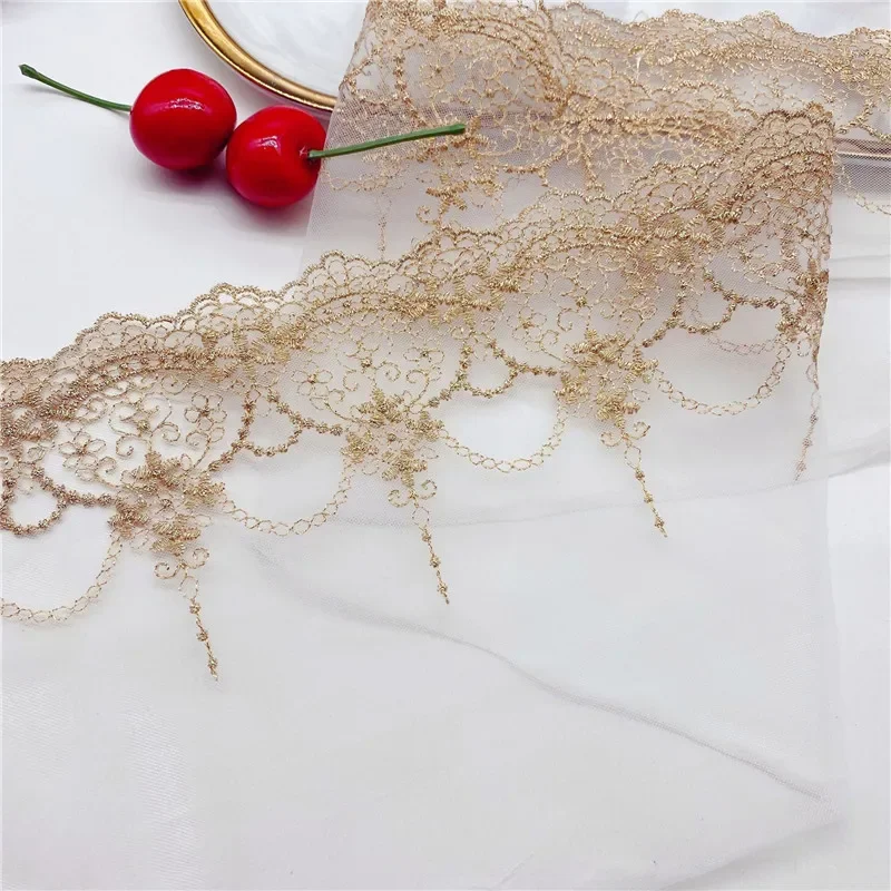 Embroidered Lace Polyester Clothing Accessories Wedding Dress Skirt Handmade Gold Thread Computer Embroidery 20Yards
