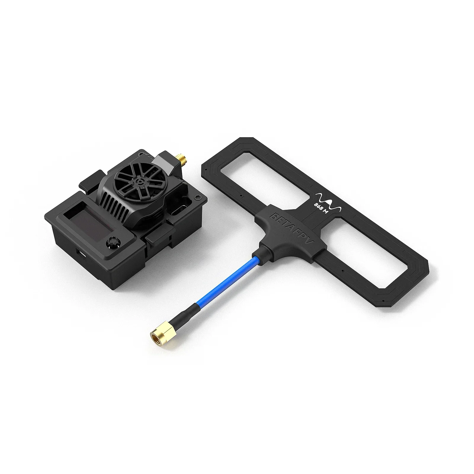Gros plan sur le Module TX Micro ExpressLRS pour Radio FPV, affichant les marquages et le port USB-C.