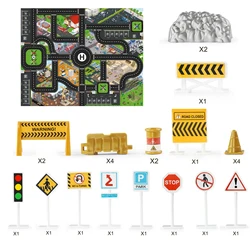 Alloy Diecast Construction Toy Truck Vehicle Set - Loader, Tractor, and Excavator (Mat with road sign)