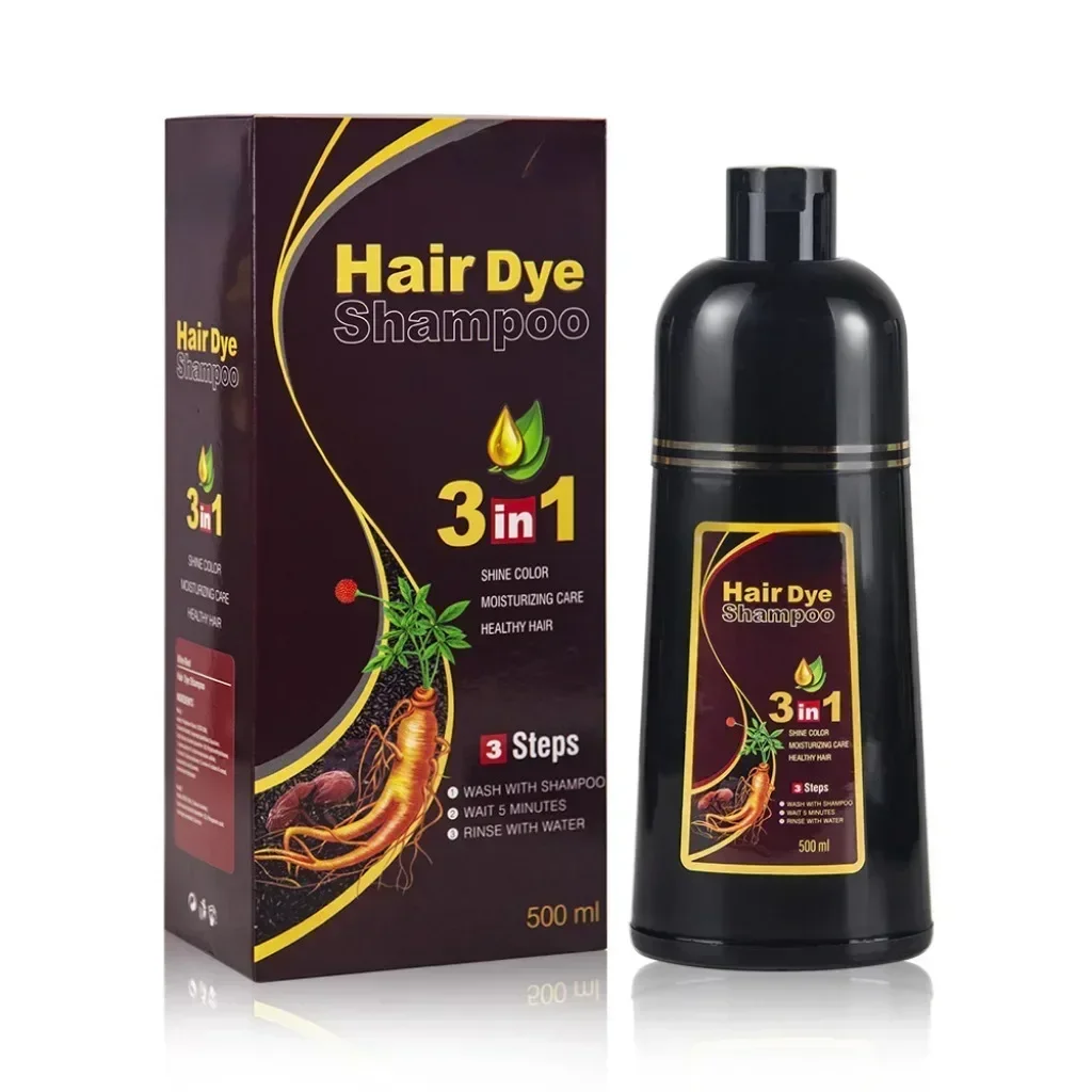 500ml Black Hair Color Dye Hair Shampoo Cream Organic Permanent Covers White Gray Shiny Natural Ginger Essence For Women