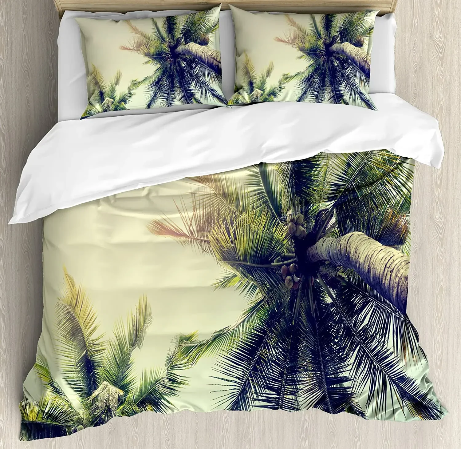 

Palm Tree Bedding Set Comforter Duvet Cover Pillow Shams Coconut Trees on Tropical Beach Caribbean Bedding Cover Double Bed Set