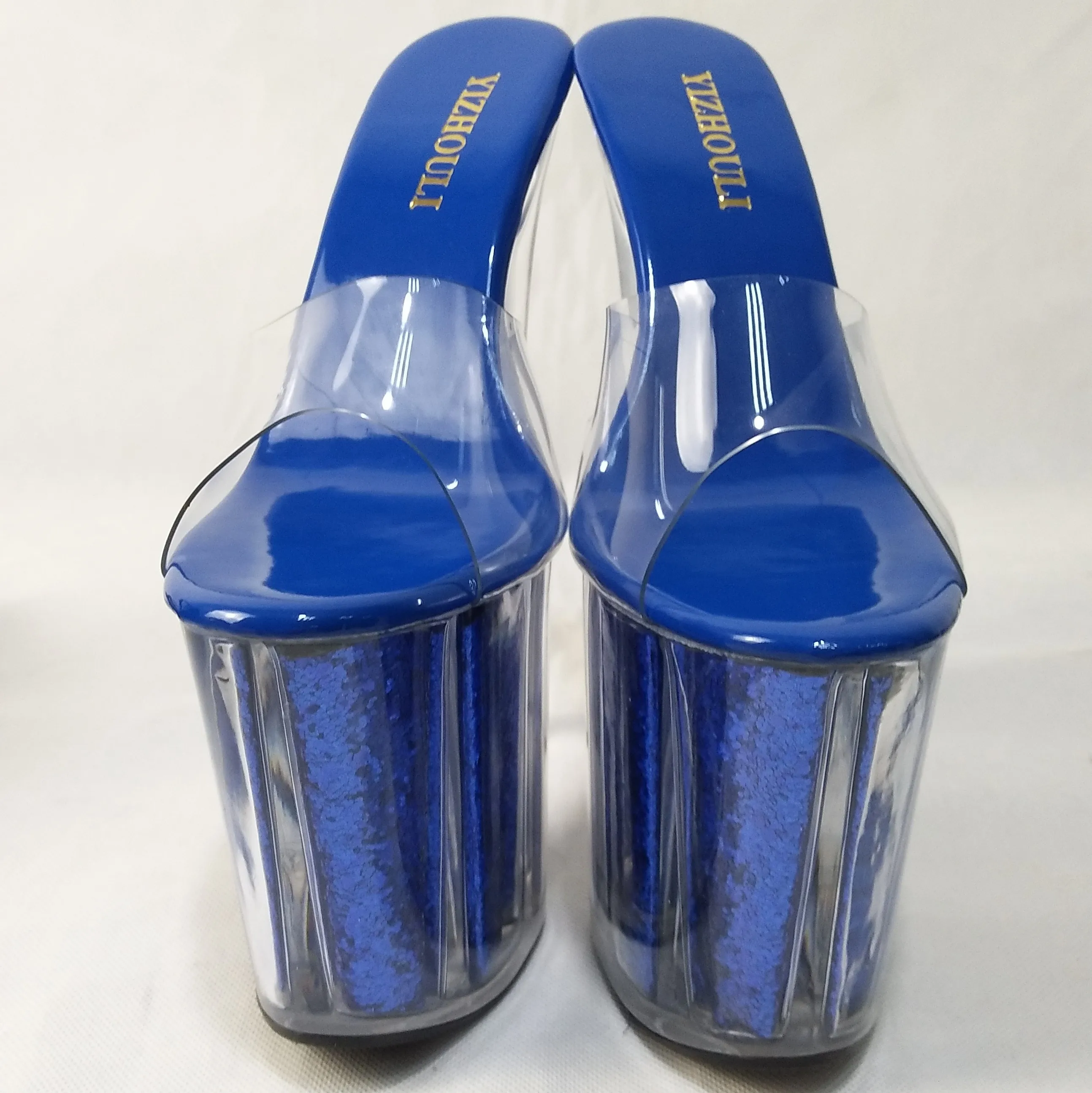 Sexy Blue Glitter Clear Crystal Sandals 20cm Hot Selling Lady's High Heels 8 Inch High Peep Toe Sweetness dance shoes