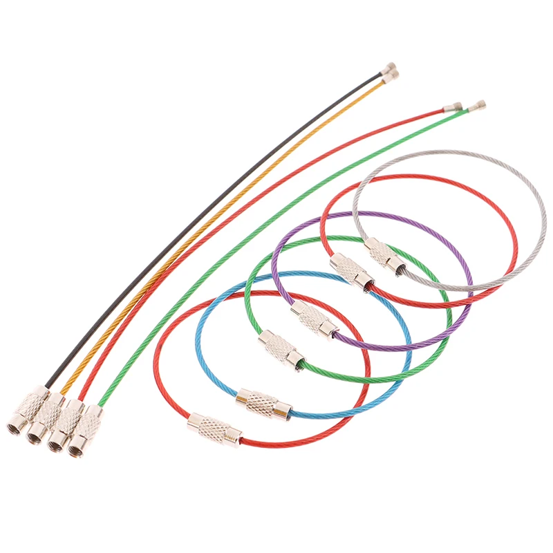 10Pcs Stainless Steel Keychain Rope Wire Cable Loop Screw Lock Gadget Ring