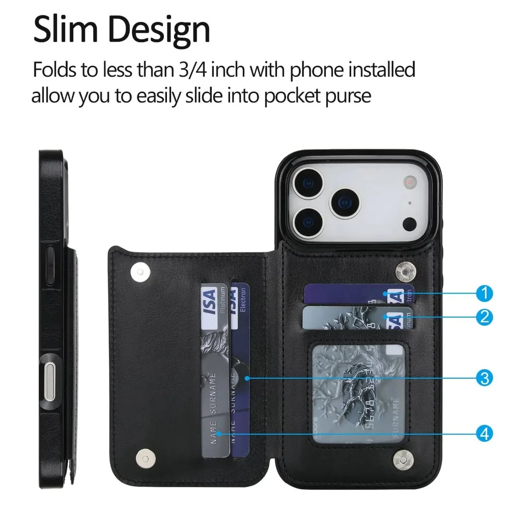 Premium Sleek Leather Wallet Phone Case with Kickstand and Card Slots - Shockproof Protection Cover