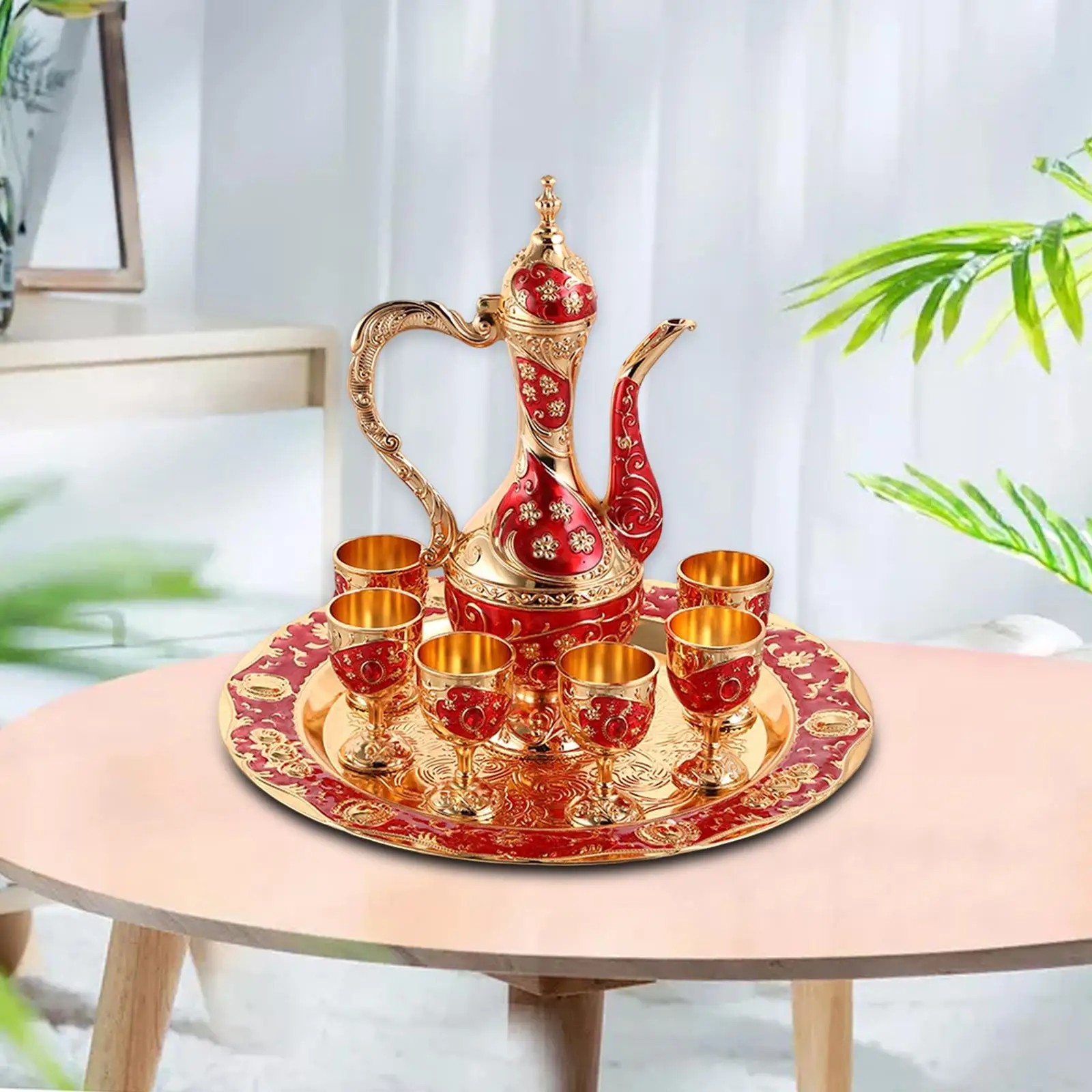 Turkish Tea Set Teapot Tray and 6 Cups Coffee Serving Set Dining Room Wedding
