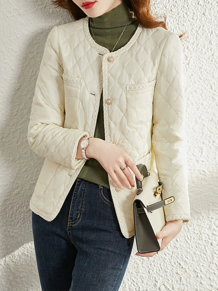 

FTLZZ Autumn Winter Women O-neck Single Breasted Cotton Coat Office Lady Solid Cotton Parkas Jacket Female Windproof Coat