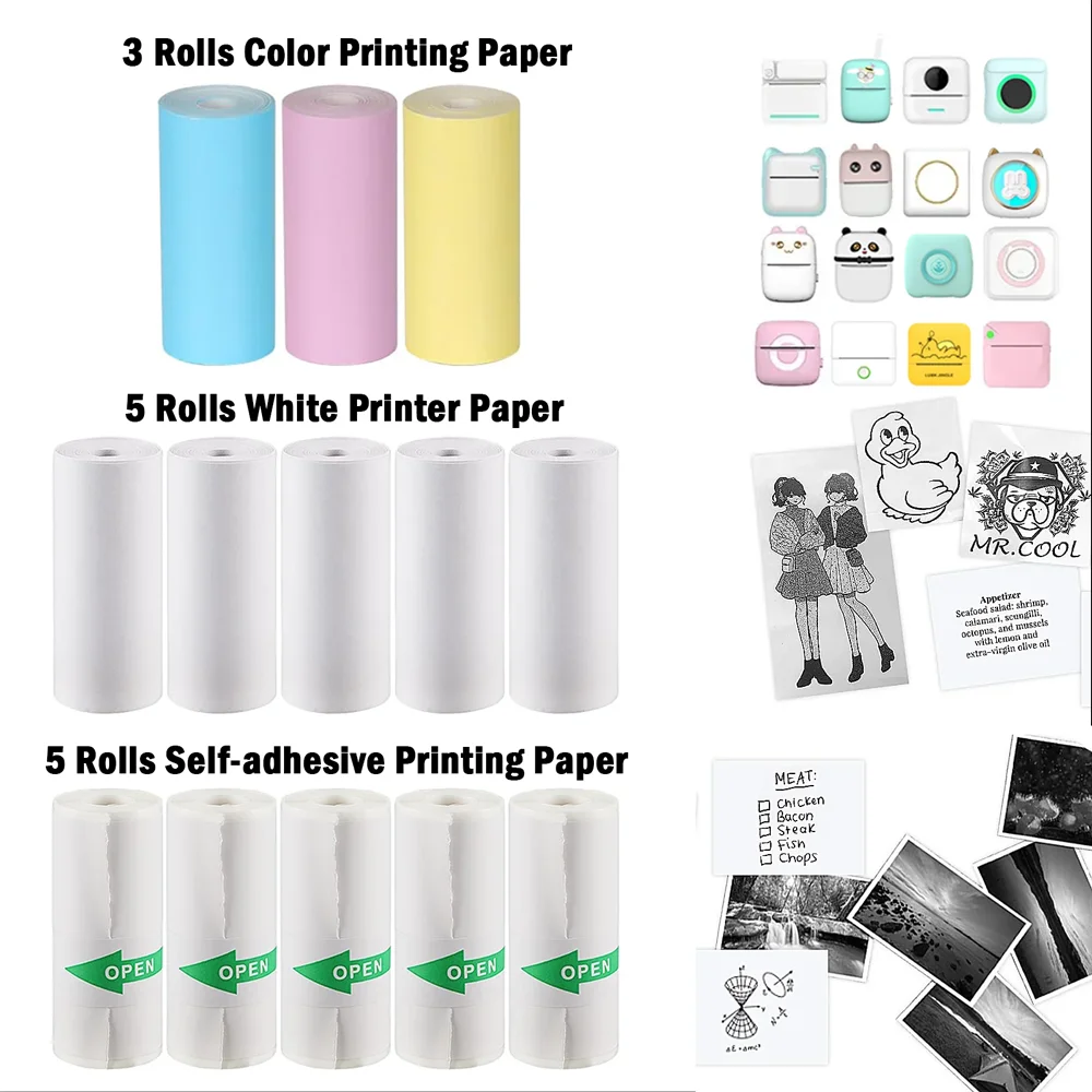 Printing Label Sticker Thermal Paper MINI Self-adhesive For Mini Printers Pose Machine Kid Camera 57mm Width Rolls