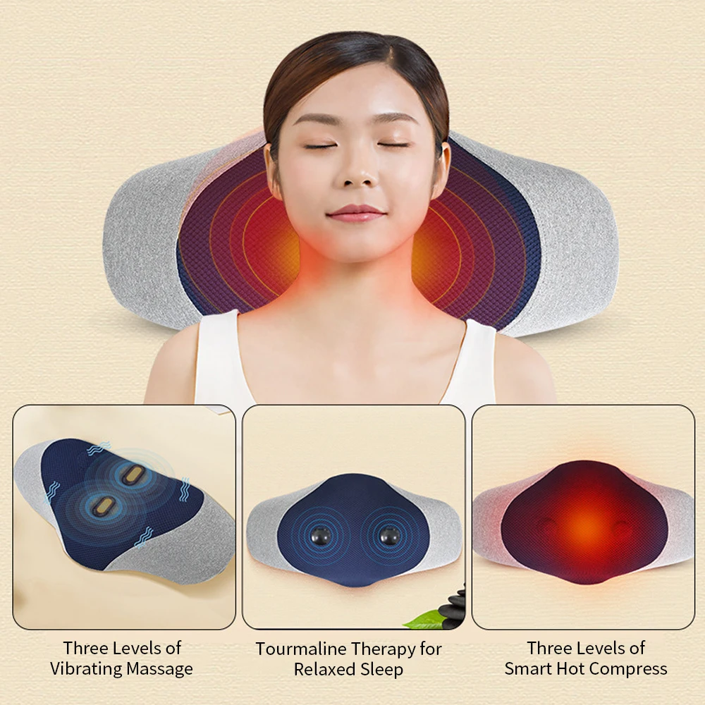 Heated Neck Massager Cervical Pillow Hot Compress Vibration Cervical Traction Device Relax Orthopedic Traction of Cervical Spine