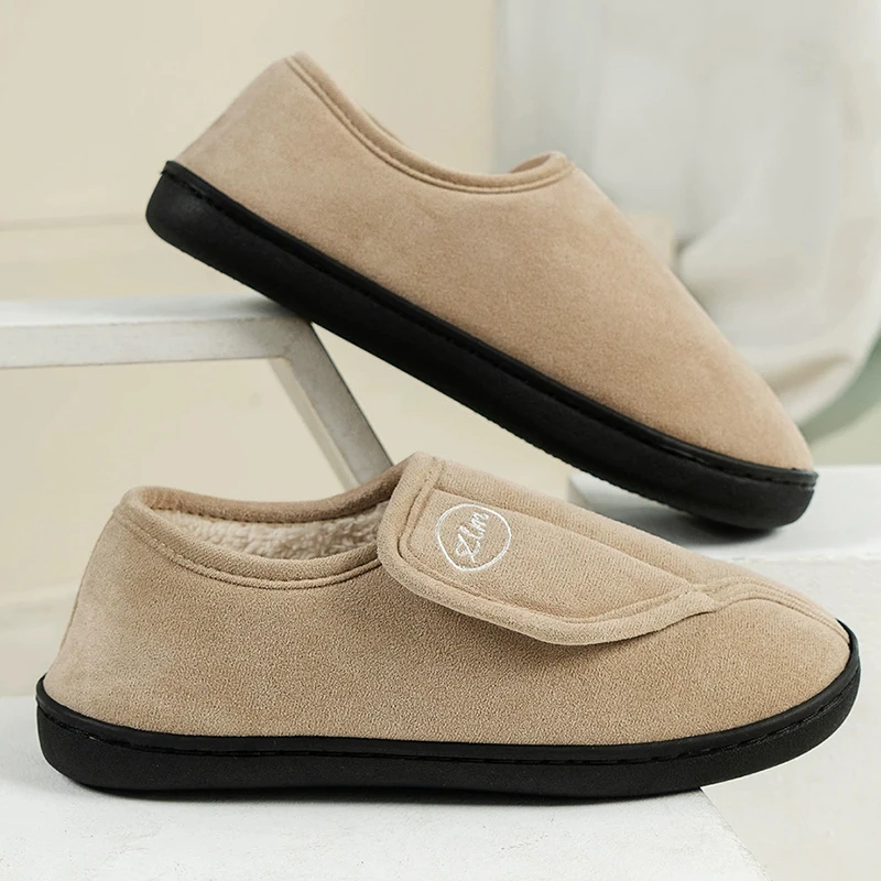 Letter Embroidery Warm Women's Home Slippers Soft Sole Short Plush Cotton Shoes Woman Thick Bottom Cotton Indoor Shoes Winter