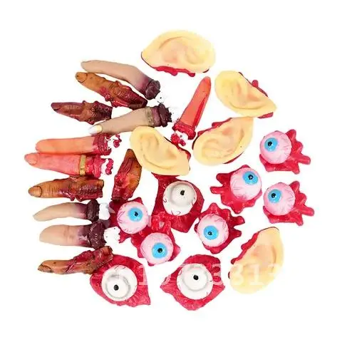 

5pcs Halloween Party Haunted House Scary Props Simulation Latex Horror Bloody Broken Finger Eye Ear Decoration Props