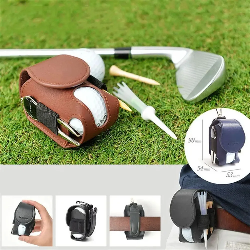PU Leather Golf Ball Pouch - Waist Mount Mini Bag w/ Metal Buckle, Hands-Free On-Course Storage for Balls & Tees (Unisex)