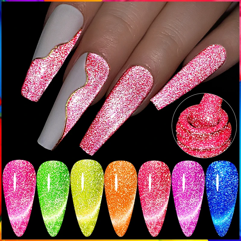 Lilycute 7ml Neon Reflective Glitter Cat Gel Colorful Laser