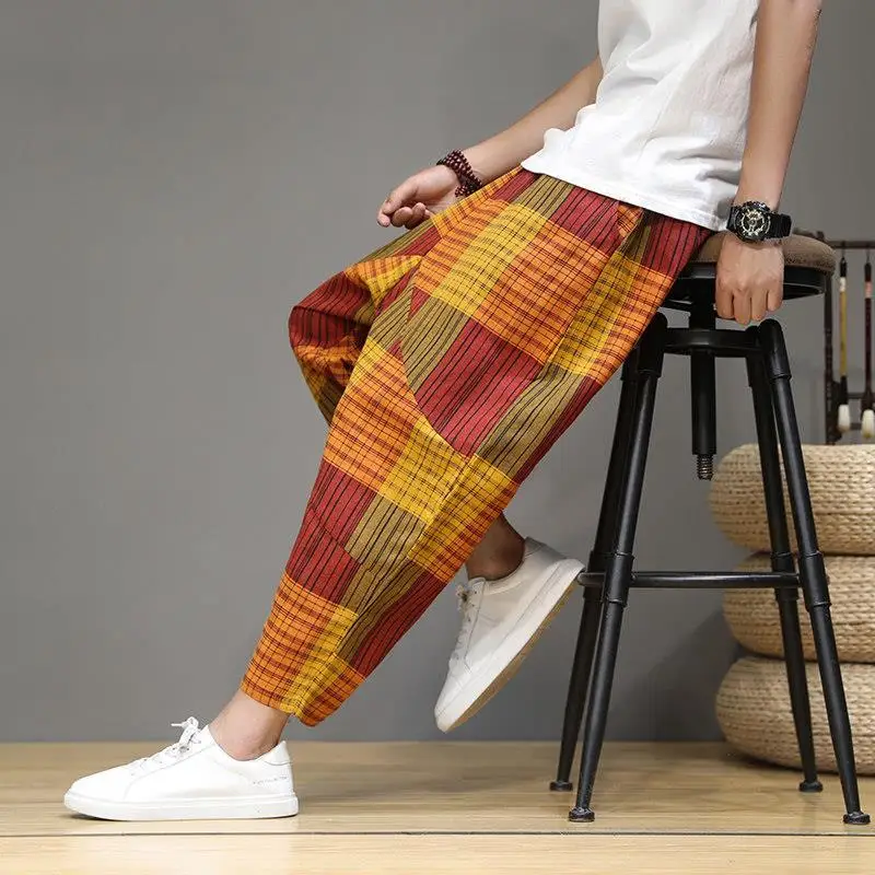 Spring Autumn Fashion High Waist Casual Trousers Man Versatile Loose Simple Harun Men's Pants Stripe Patchwork Y2K Male Clothes