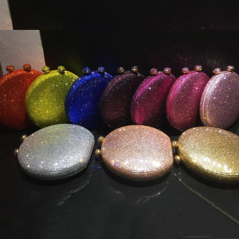 Luxury Elegant Red Crystal Bridal Wedding Clutch Bags Round Rhinestone Women Evening Clutches Bag Ladies Party Dinner Purses