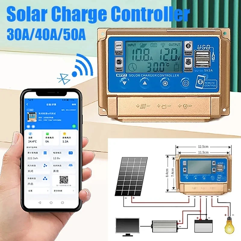 12/24V 30A 40A 50A 60A MPPT Solar Charge Controller Bluetooth WIFI Solar Panel Battery Smart Regulator