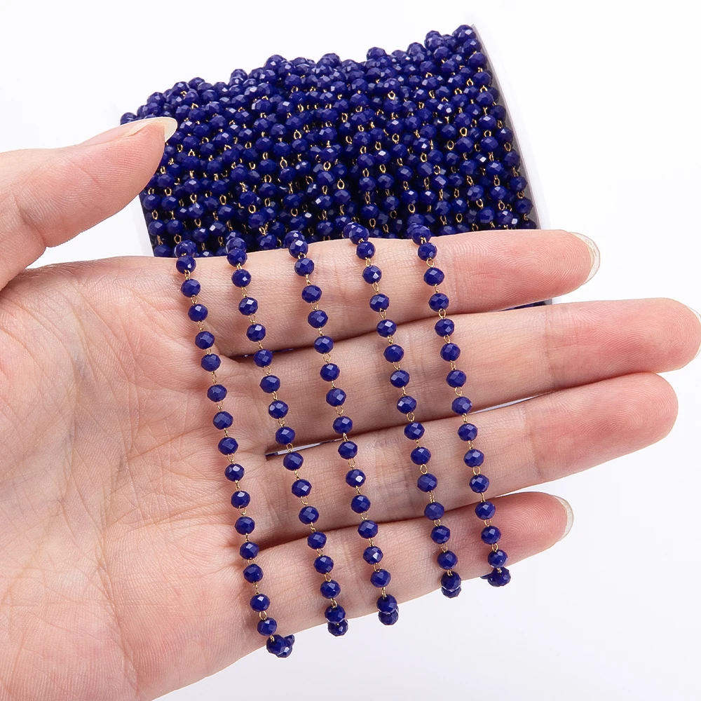 1 Meter Royal Blue Crystal Stone Edelstahlkette Rosa Perlenketten für Halskette Armband Fußkettchen Kette Schmuckherstellung DIY – Detail 7