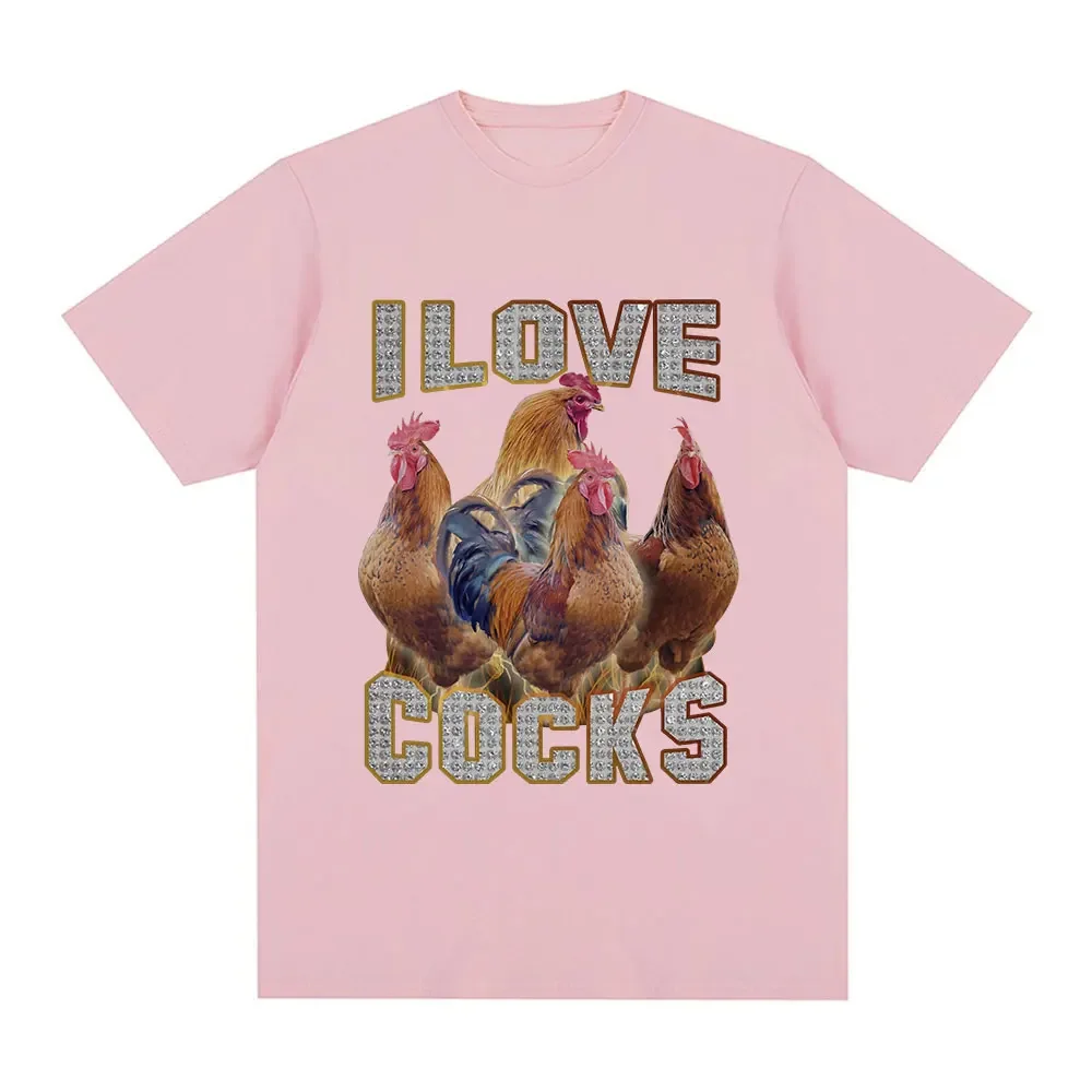 I Love Cocks Funny Roosters Meme T-shirt Chicken Enthusiast Short Sleeve T-shirt Women's Extra Large T-shirt Street Clothing 4