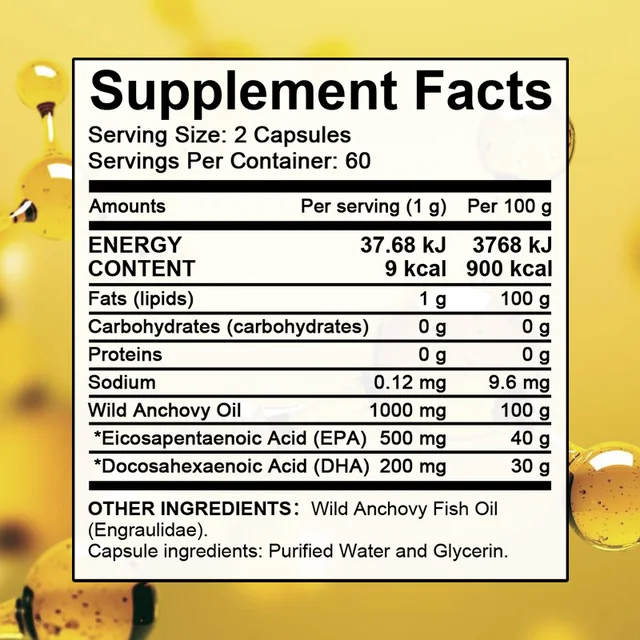 925-976692.jpg Omega 3, Fish Oil Supplement, Wild Anchovies, Heart Health, Brain Development, Dietary Supplement, 120 Capsules