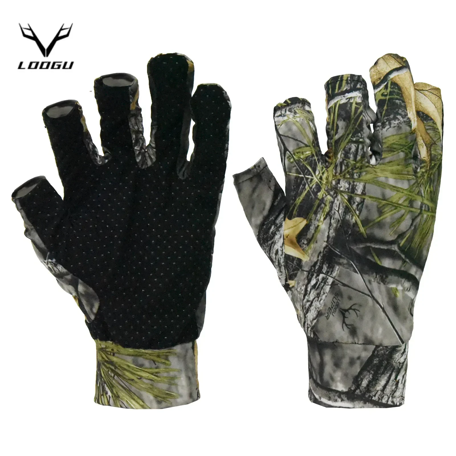 LOOGU Leafy Camo Hunting Gloves &ndash; Non-Slip Lightweight for Birdwatching, Photography & Outdoor Activities (Breathable Design)