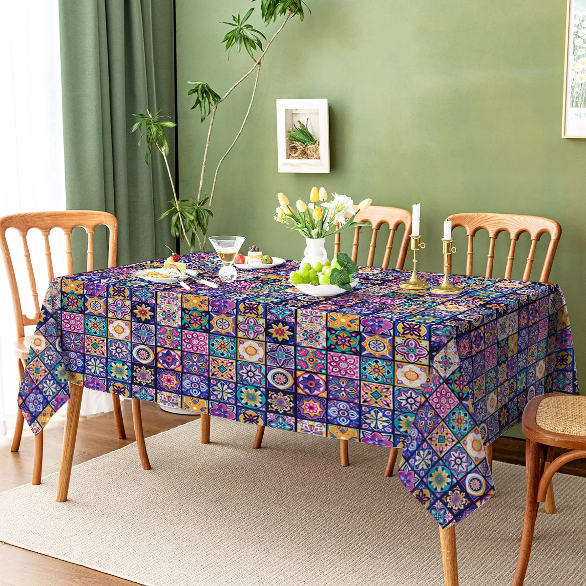 Bohemian Mandala Geometry Washable TableCloth for Wedding Party Dining Banquet Decoration Luxuriou Table Table Protector Cloth