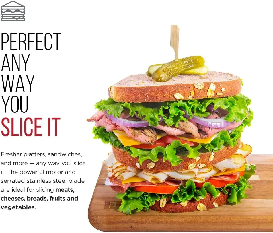 Electric Deli Slicer With Adjustable Slices, Stainless Steel Blades, Safe Feet - For Ham, Cheese, Bread, Fruit & Veggies 4