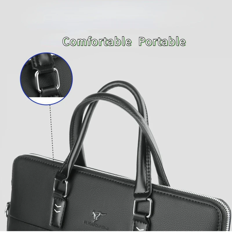 Business bag for men Horizontal square PU leather men's laptop bags Large capacity splash proof computer bag Men's black handbag