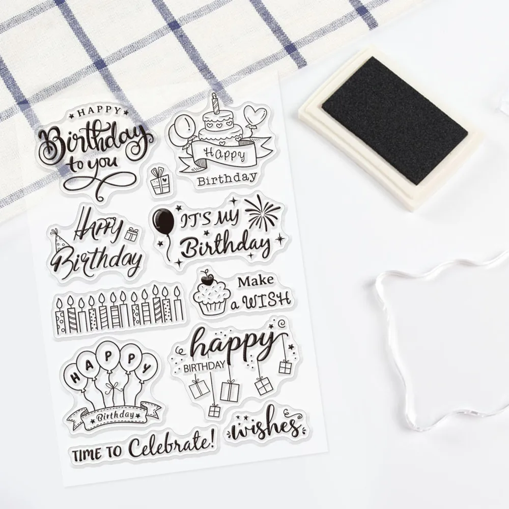 1Sheet Happy Birthday Theme Clear Stamps Birthday Cake Balloon Gift  Silicone Clear Stamp Seals for Cards Making DIY Scrapbooking - AliExpress