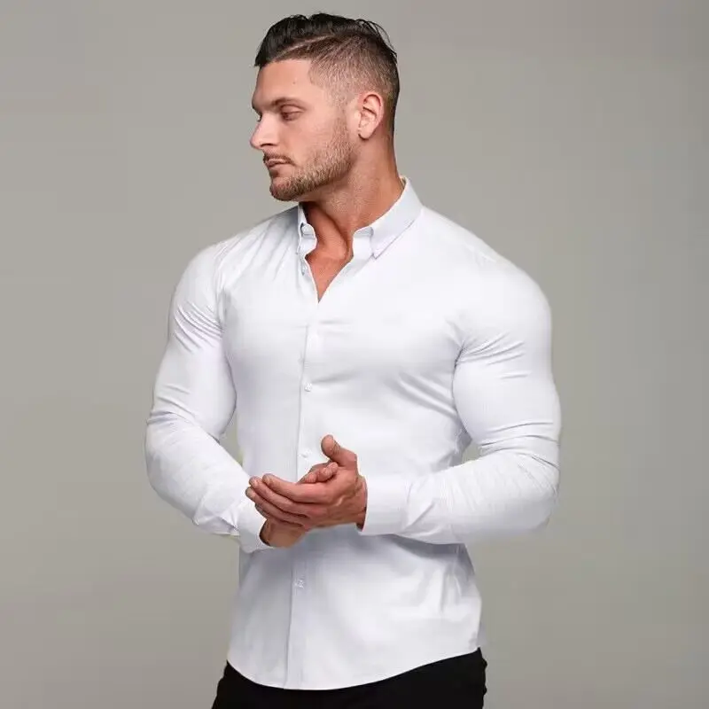 Spring and summer wrinkle-free four-sided elastic men's shirt long sleeve formal business casual silk wear free iron